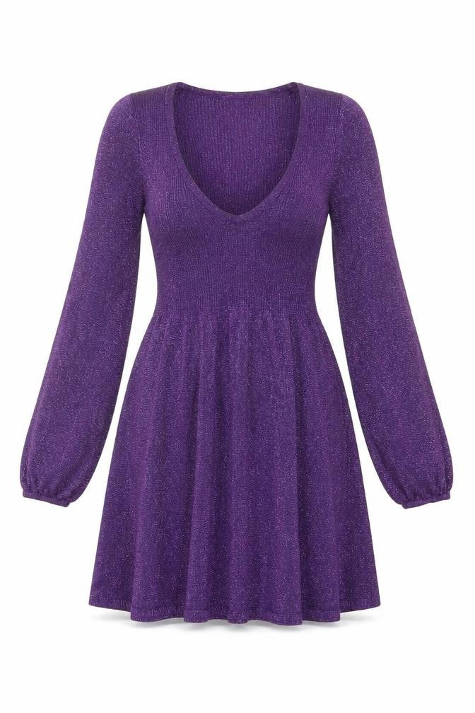 GRAB Denim Women Purple Knit Fit & Flare Party Dress L