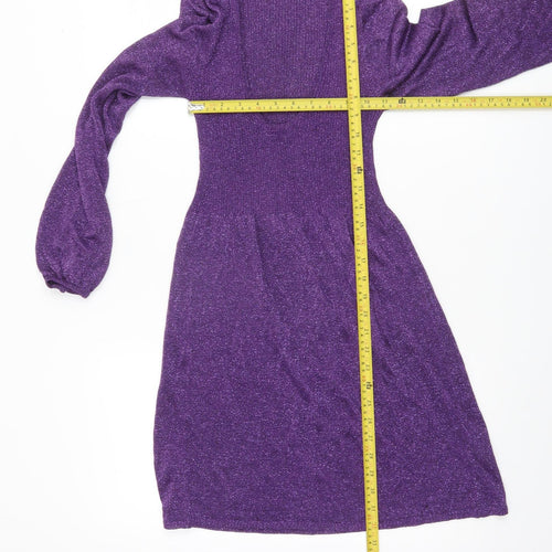 GRAB Denim Women Purple Knit Fit & Flare Party Dress L