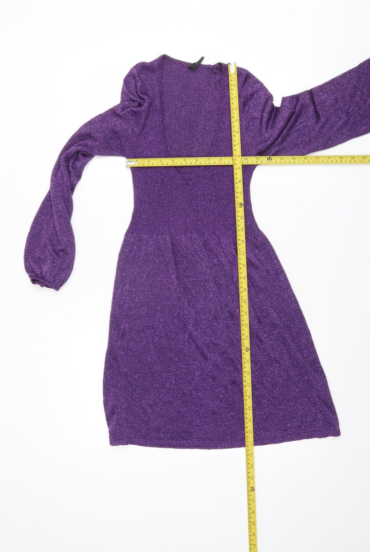 GRAB Denim Women Purple Knit Fit & Flare Party Dress L