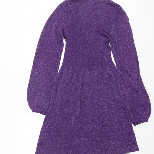 GRAB Denim Women Purple Knit Fit & Flare Party Dress L