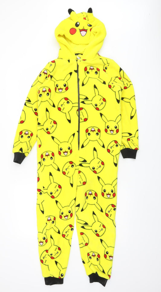 Pokémon Boys Yellow Pikachu Fleece Hooded Onesie 9-10 Years Zip One Piece