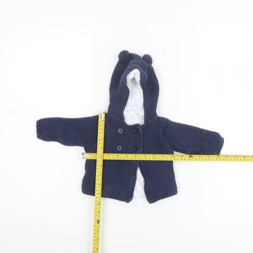 Marks and Spencer Unisex Baby Blue Hooded Knit Cardigan 0-3 Months Cotton