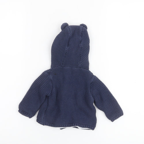 Marks and Spencer Unisex Baby Blue Hooded Knit Cardigan 0-3 Months Cotton