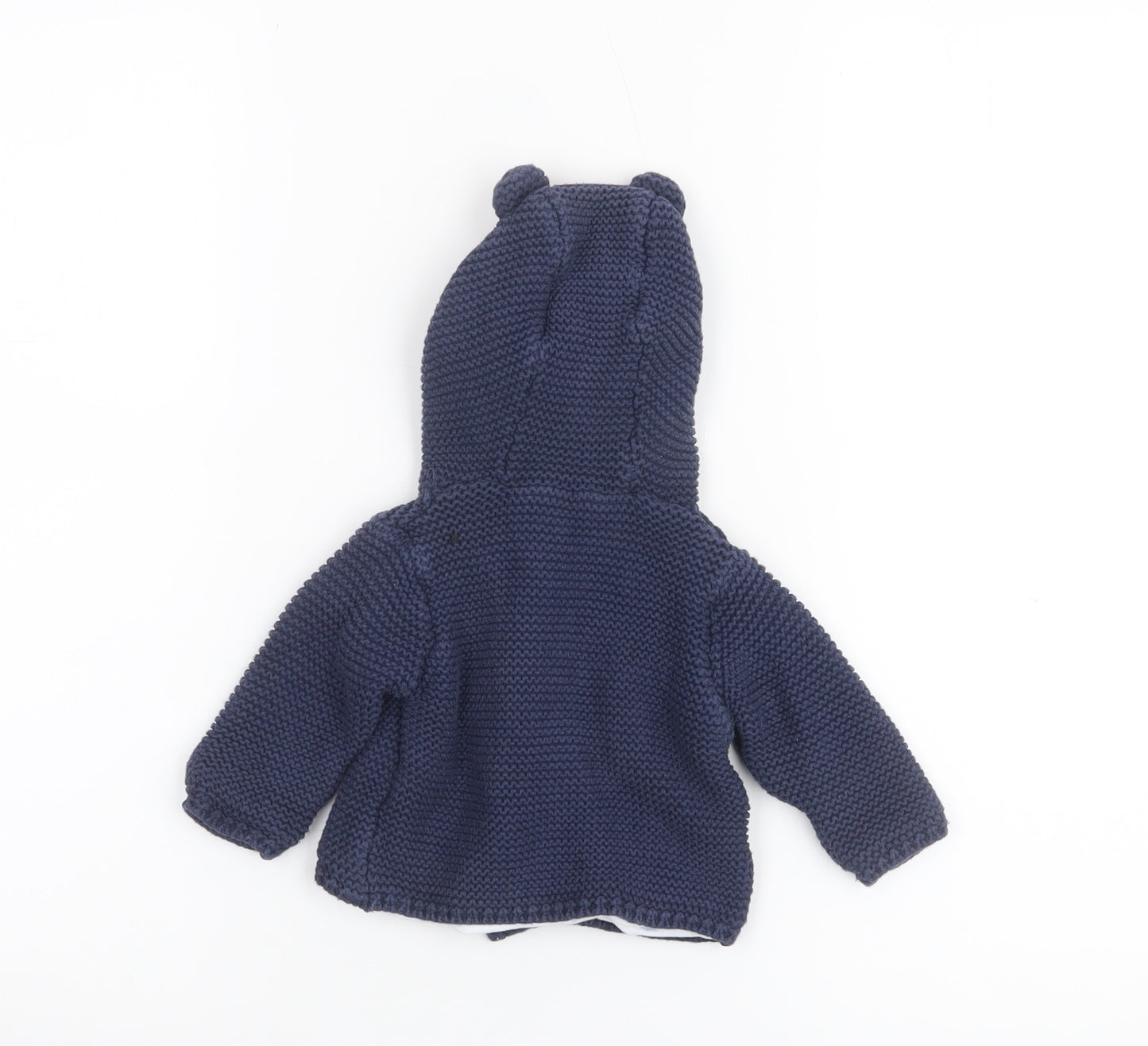 Marks and Spencer Unisex Baby Blue Hooded Knit Cardigan 0-3 Months Cotton
