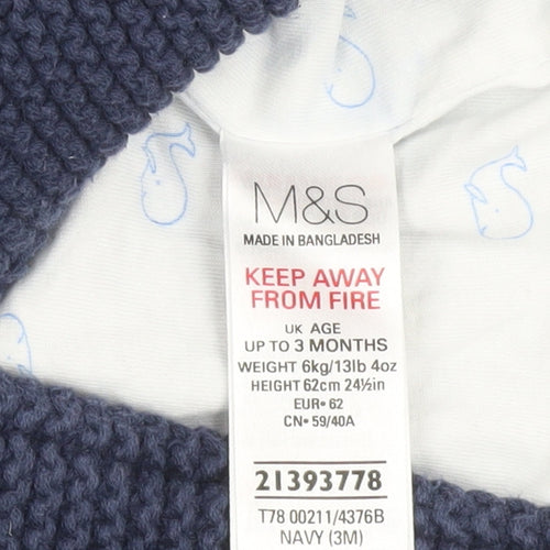 Marks and Spencer Unisex Baby Blue Hooded Knit Cardigan 0-3 Months Cotton