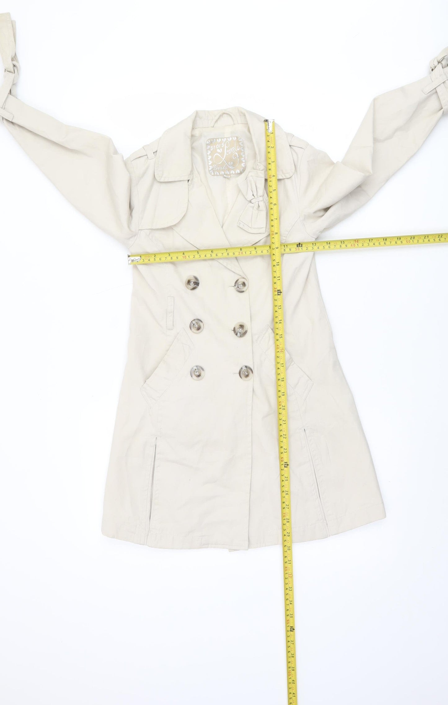 51015 Lovely Girls Beige Trench Coat 9 Years Double-Breasted Mid-Length