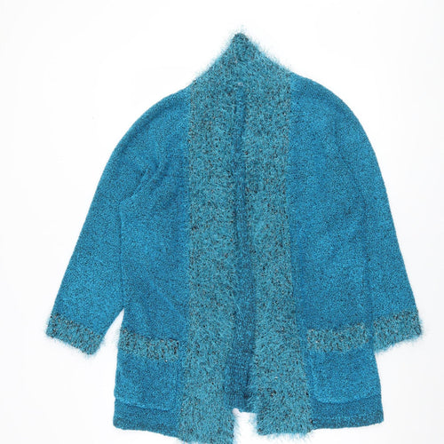 Iltex Women’s Blue Open Knit Open Front Cardigan M Acrylic Blend