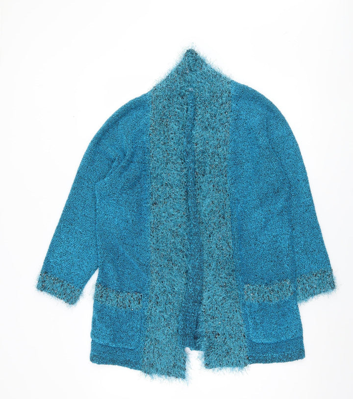 Iltex Women’s Blue Open Knit Open Front Cardigan M Acrylic Blend