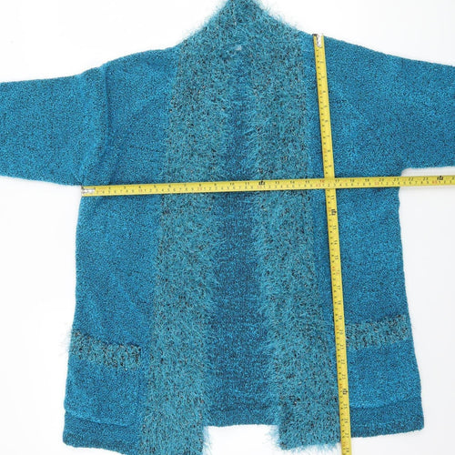 Iltex Women’s Blue Open Knit Open Front Cardigan M Acrylic Blend