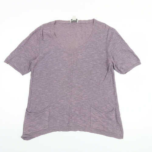 Peter Hahn Women's Purple Linen Short Sleeve Scoop Neck Jumper Size 12