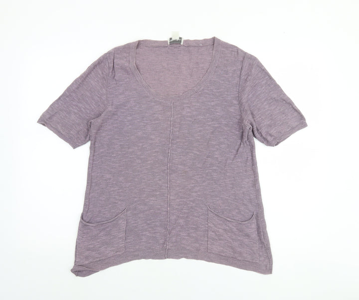Peter Hahn Women's Purple Linen Short Sleeve Scoop Neck Jumper Size 12