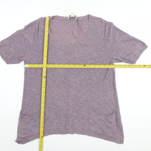 Peter Hahn Women's Purple Linen Short Sleeve Scoop Neck Jumper Size 12