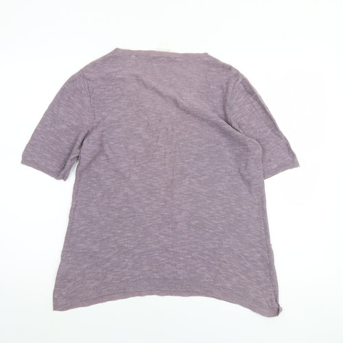 Peter Hahn Women's Purple Linen Short Sleeve Scoop Neck Jumper Size 12