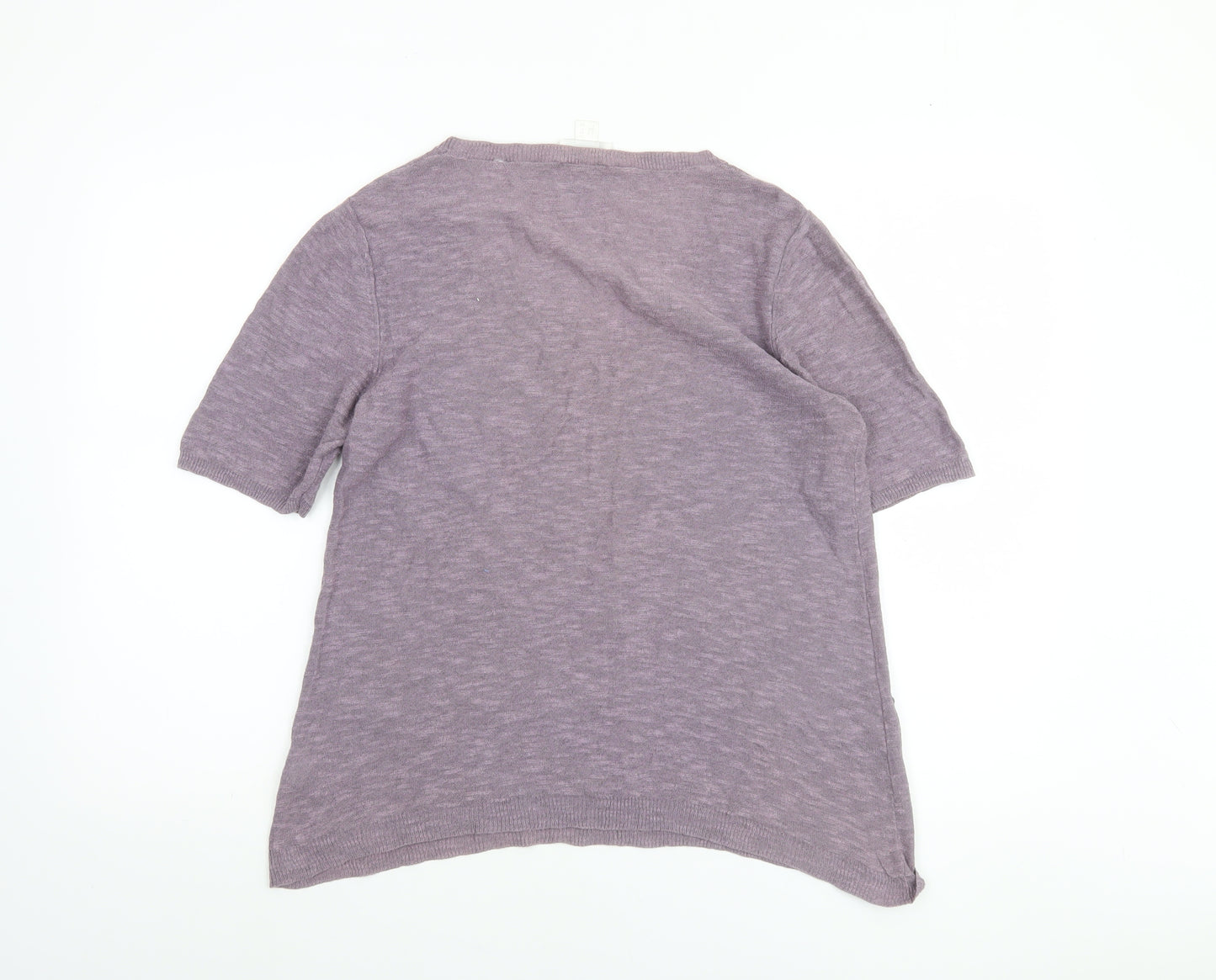 Peter Hahn Women's Purple Linen Short Sleeve Scoop Neck Jumper Size 12
