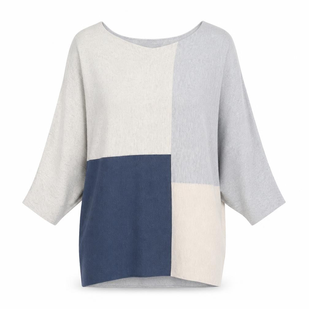 Front view of Phase Eight Women's Blue Grey Beige Block jumper, size S