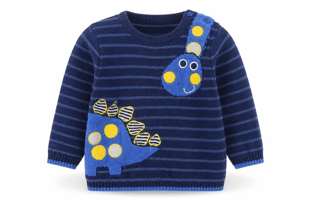 Front view of Mini Club Baby Blue Dinosaur Knit Jumper 3-6 Months unisex pullover
