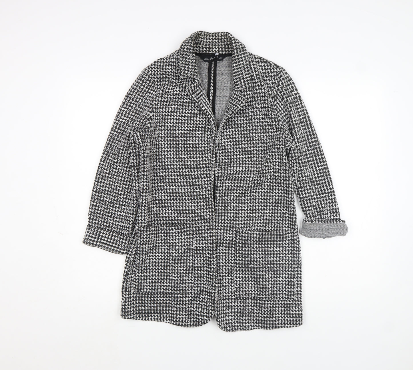 F&F Women Black & White Houndstooth Coatigan UK 6 Classic Long Lined