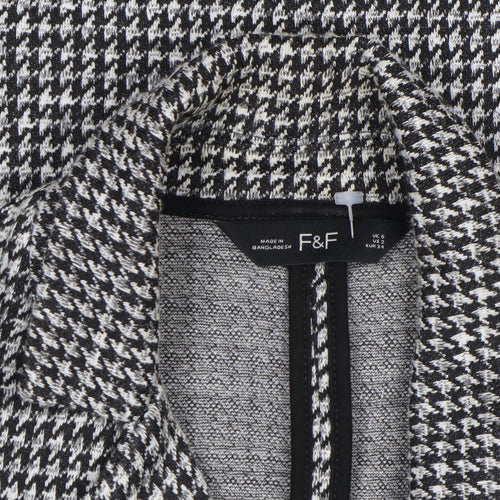 F&F Women Black & White Houndstooth Coatigan UK 6 Classic Long Lined