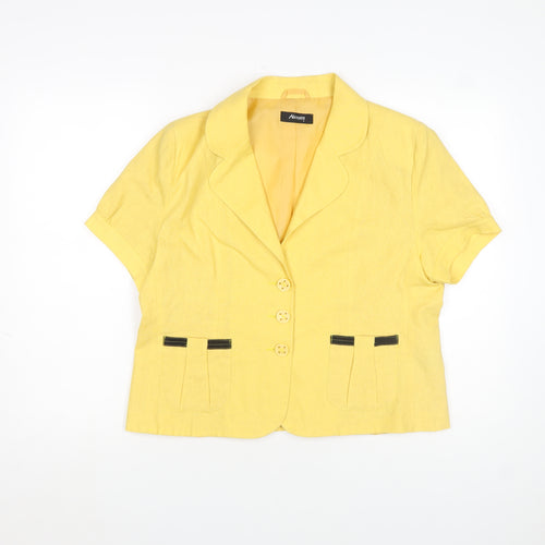 Alexara Women Yellow Linen Blend Short Sleeve Blazer Size 16