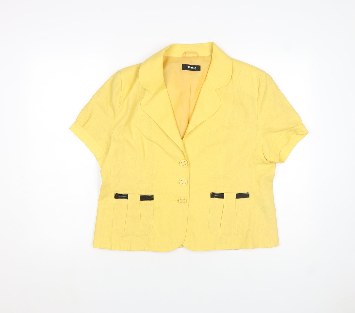 Alexara Women Yellow Linen Blend Short Sleeve Blazer Size 16