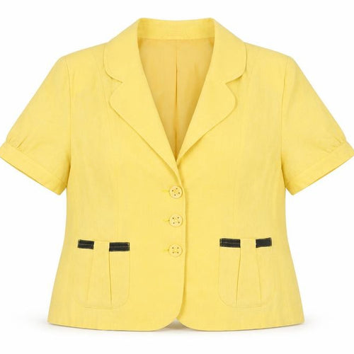 Alexara Women Yellow Linen Blend Short Sleeve Blazer Size 16