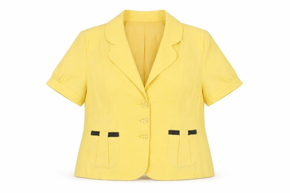 Alexara Women Yellow Linen Blend Short Sleeve Blazer Size 16
