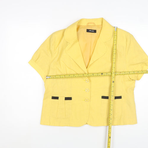 Alexara Women Yellow Linen Blend Short Sleeve Blazer Size 16