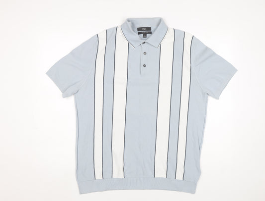 Marks and Spencer Men's Blue Striped Cotton Polo Shirt XL