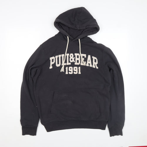 Pull&Bear Men's Black XL Pullover Hoodie 1991 Logo Sweatshirt