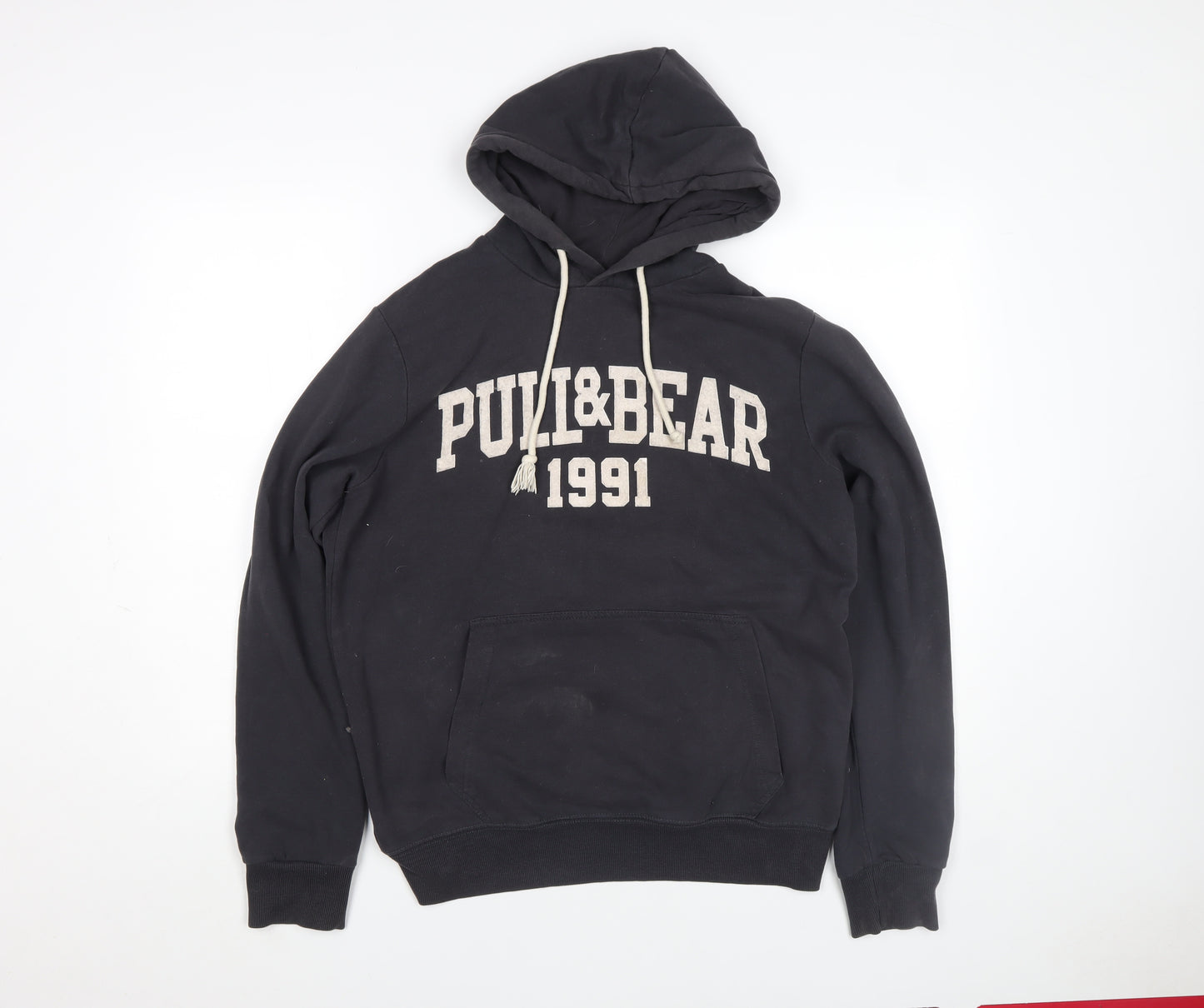 Pull&Bear Men's Black XL Pullover Hoodie 1991 Logo Sweatshirt