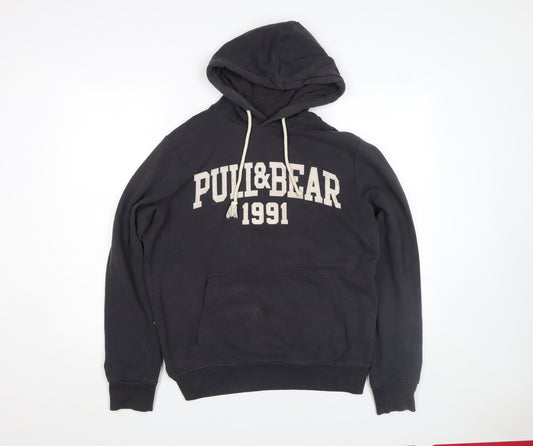 Pull&Bear Men's Black XL Pullover Hoodie 1991 Logo Sweatshirt