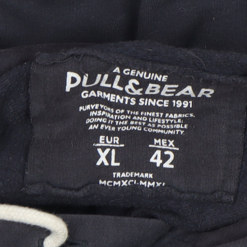 Pull&Bear Men's Black XL Pullover Hoodie 1991 Logo Sweatshirt