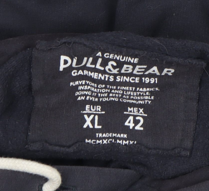 Pull&Bear Men's Black XL Pullover Hoodie 1991 Logo Sweatshirt