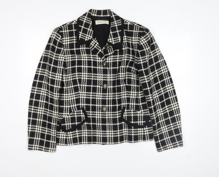Jacques Vert Women's Black Check Wool Blend Blazer Size 14