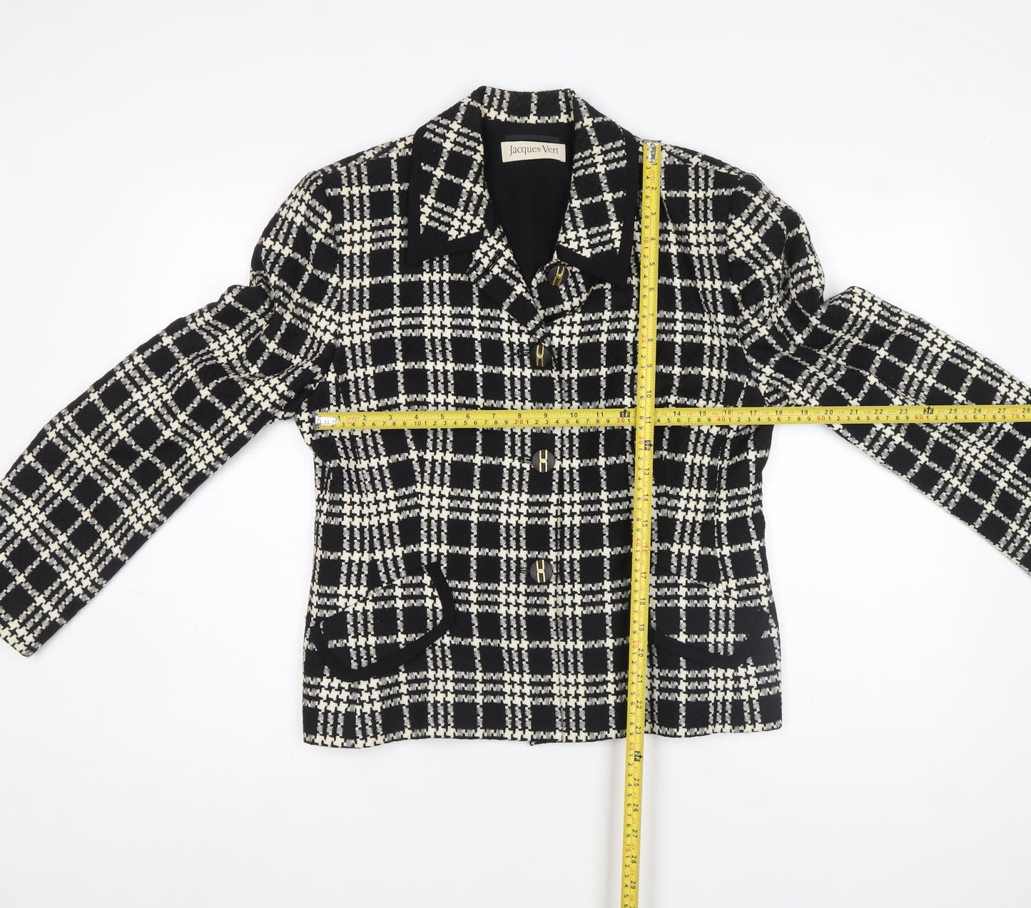 Jacques Vert Women's Black Check Wool Blend Blazer Size 14