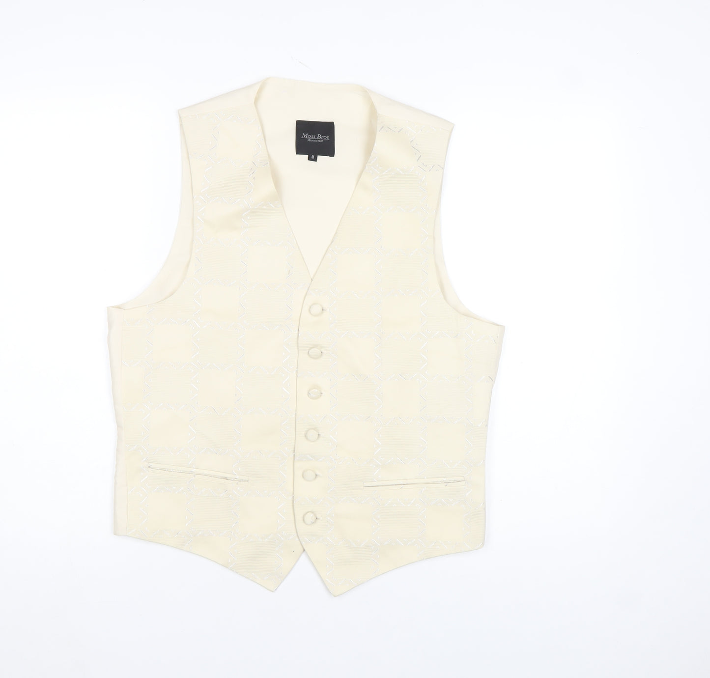 Moss Bros Men's Ivory Formal Waistcoat M Shawl Collar Wedding Vest