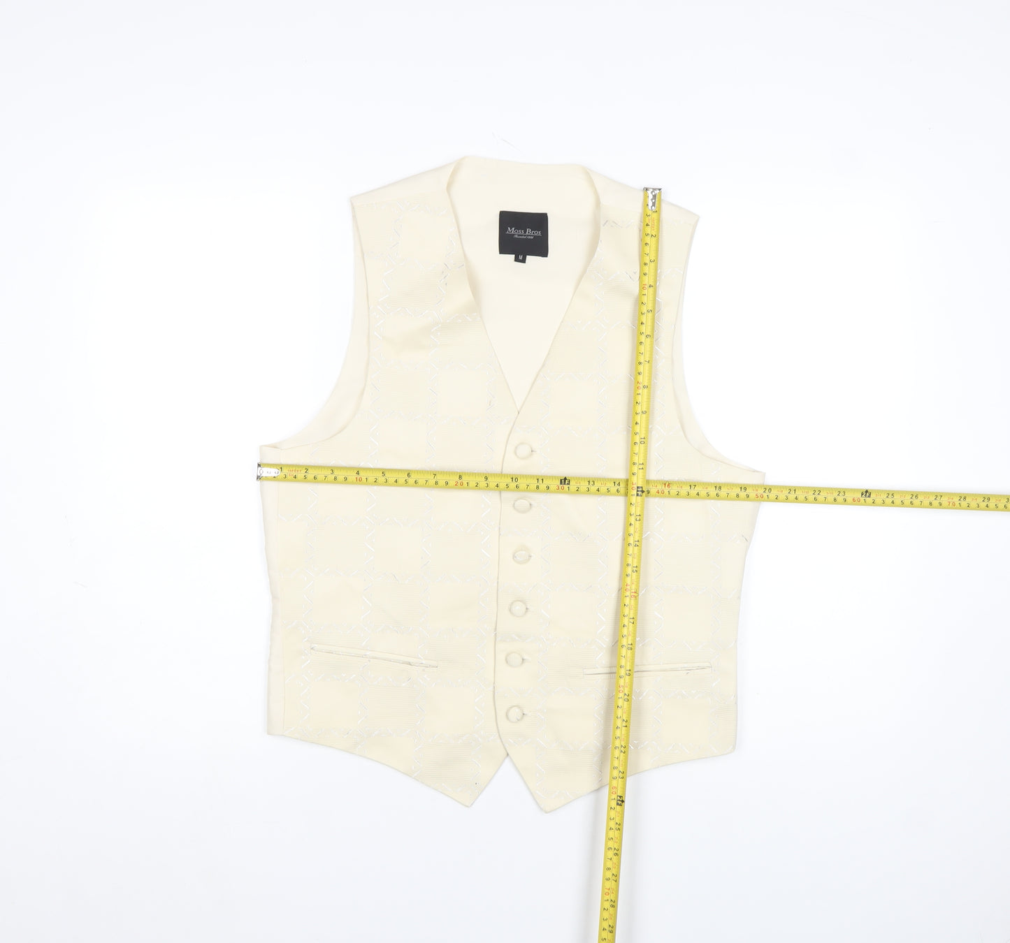 Moss Bros Men's Ivory Formal Waistcoat M Shawl Collar Wedding Vest