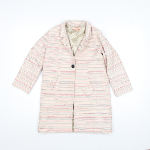 Jigsaw Junior Girls Beige Striped Mid-Length Coat 8 Years Cotton Blend