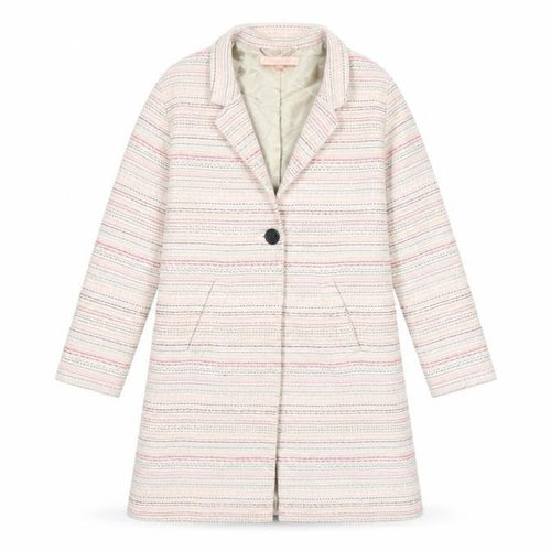 Jigsaw Junior Girls Beige Striped Mid-Length Coat 8 Years Cotton Blend
