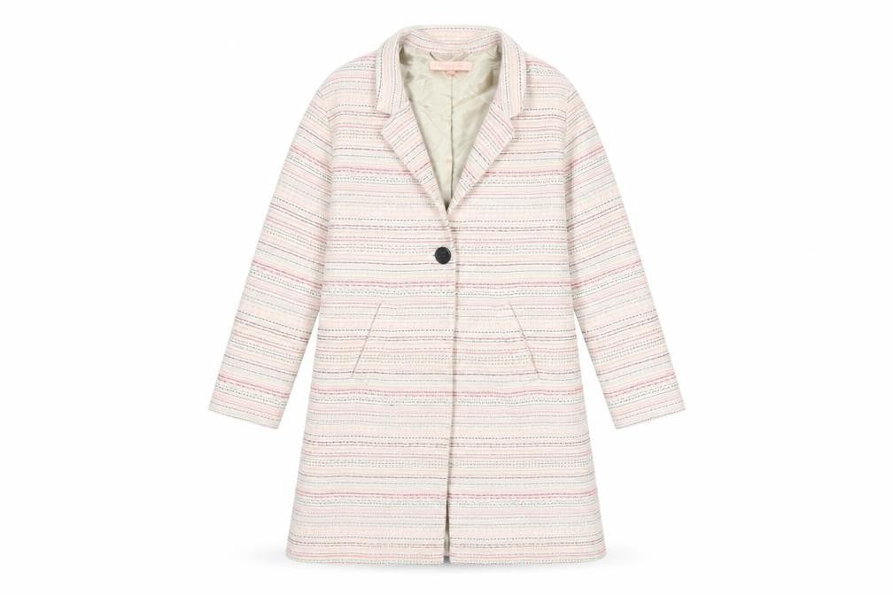Jigsaw Junior Girls Beige Striped Mid-Length Coat 8 Years Cotton Blend