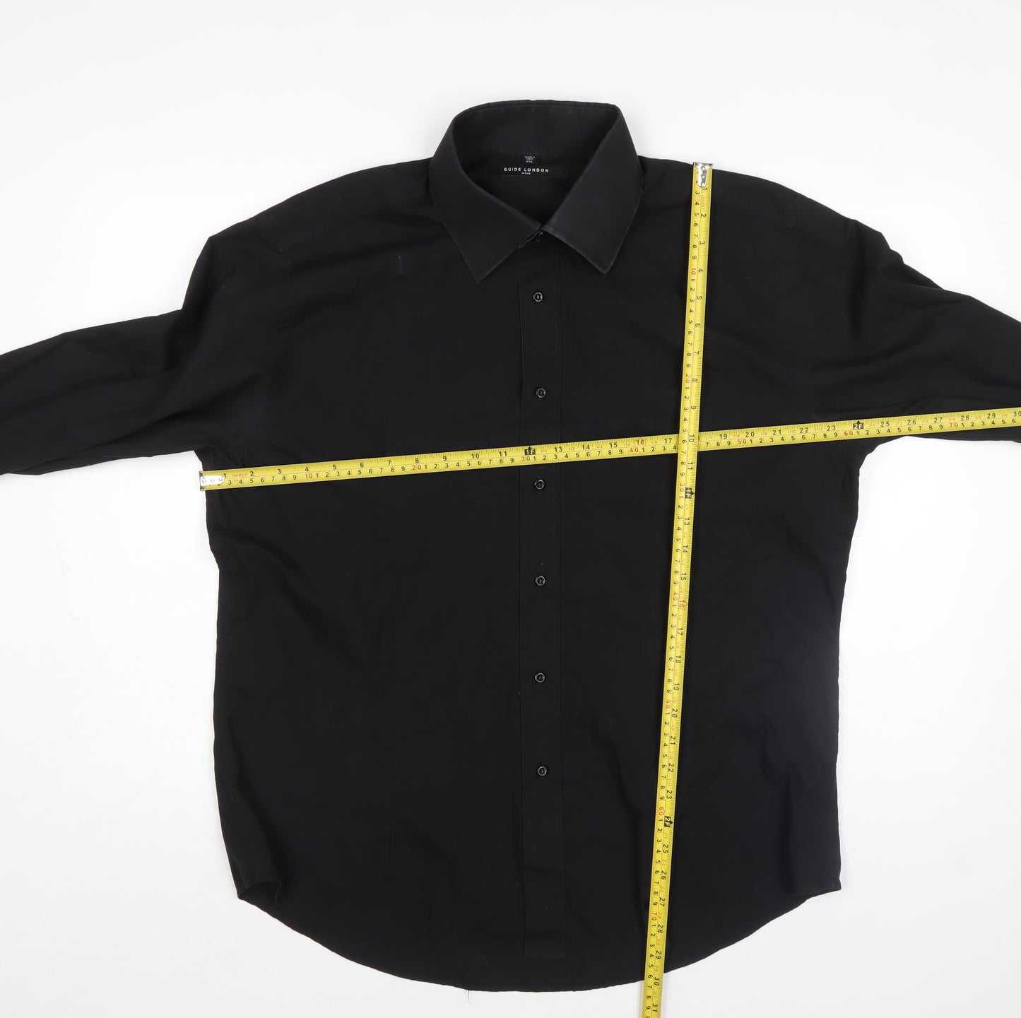 Guide London Men's Black Long Sleeve Formal Dress Shirt Size L