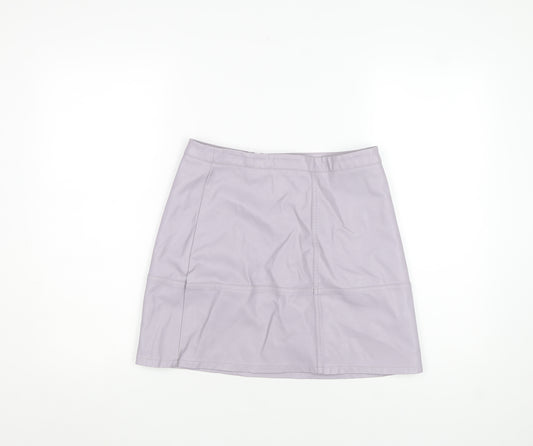 New Look Womens Lilac Faux Leather Straight Mini Skirt Size 10