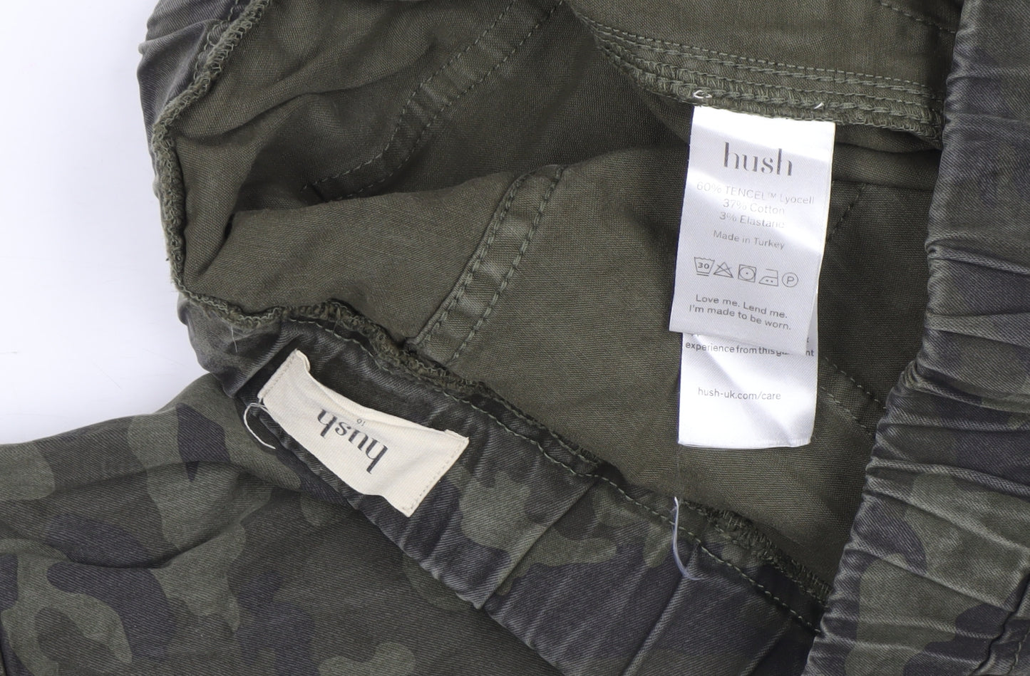 Hush Unisex Green Camouflage Relaxed Jogger Trousers Size 10