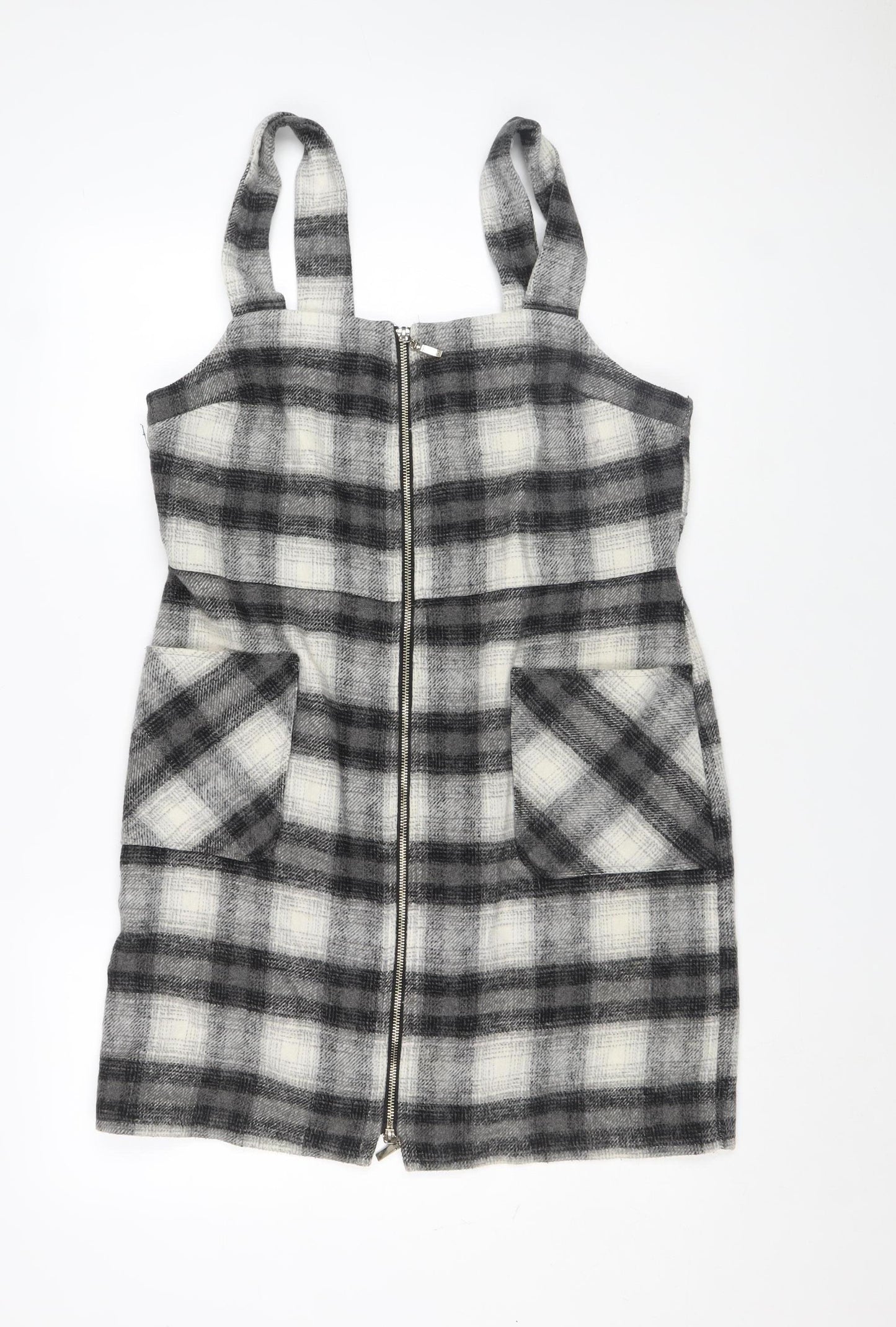 Therapy London Women's Grey Check Pinafore Dress Size 14