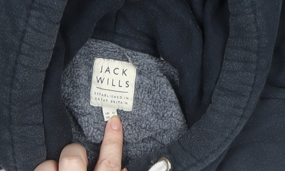 Jack Wills Women's Navy Hoodie Size 12 Pullover Logo Hooded Sweatshirt