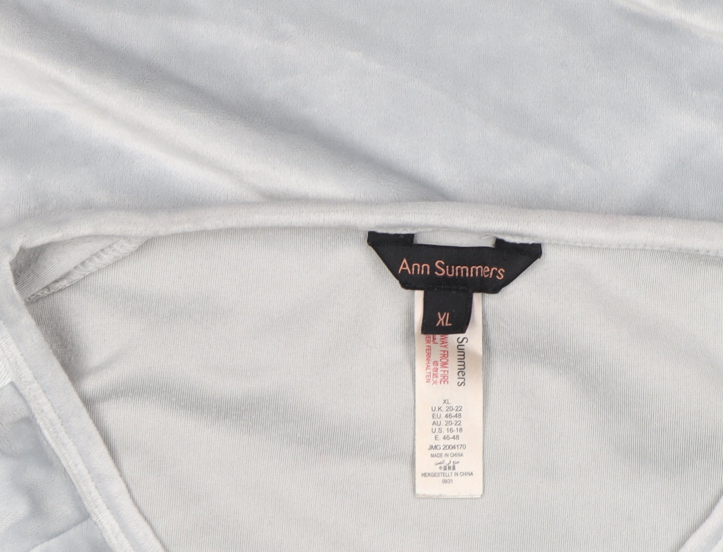 Ann Summers Womens Grey Velour Pyjama Top XL Long Sleeve