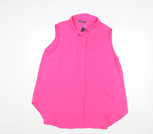 Quinn Women’s Pink Sleeveless Collared Button-Up Blouse Size L