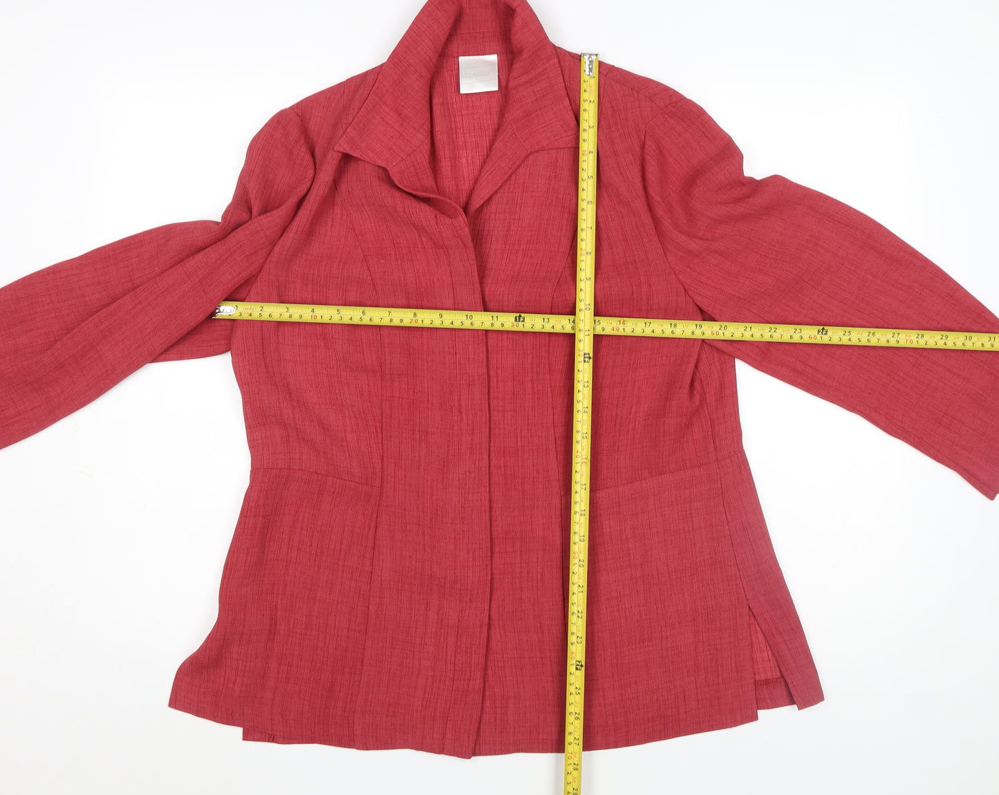 Classics Women's Red Collared Long Sleeve Blouse Size L