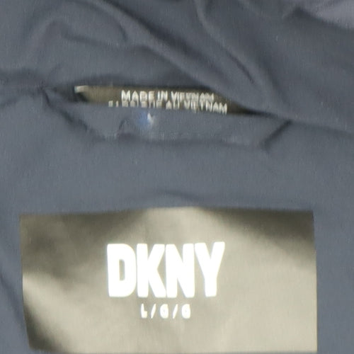 DKNY Womens Blue Long Puffer Coat L Hooded Quilted Winter Jacket