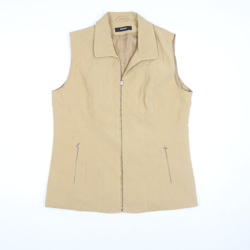 Alexara Women Beige Sleeveless Zip Waistcoat L Polyester Blend